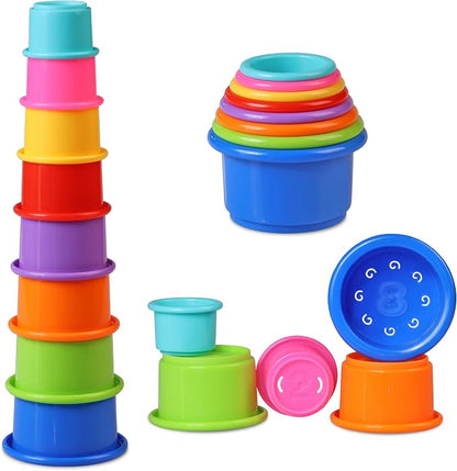 Stacking Cups Baby Toy Educational Cup Stacking Set 8-Pc Rainbow Stackable Cups by TinyTinker