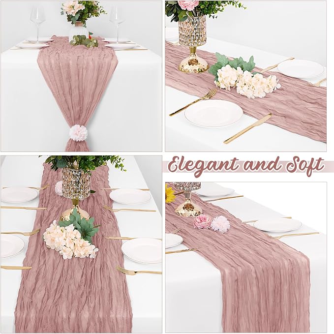 8 Pack Dusty Pink Cheesecloth Table Runners 20x120 Inch Gauze Table Runner - Image 4