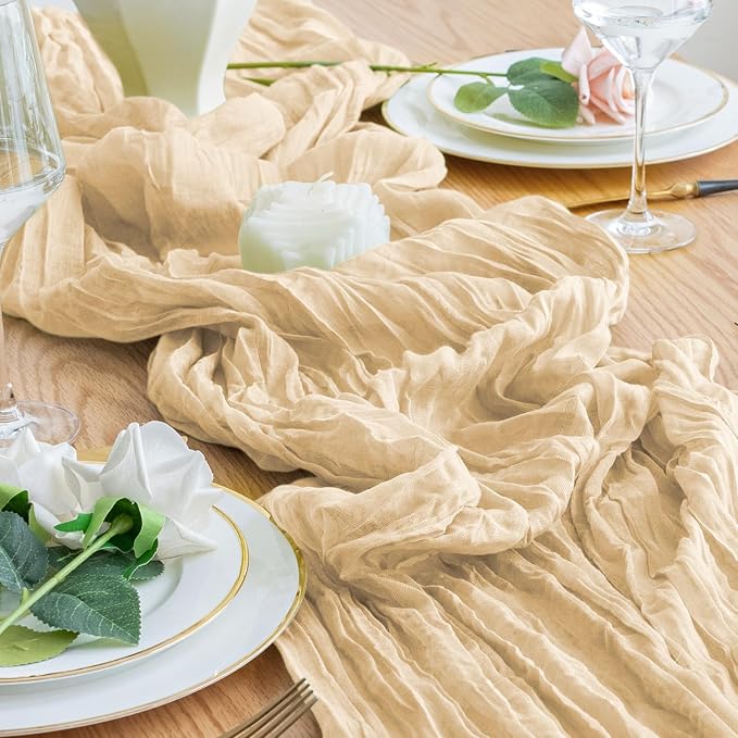 Cheesecloth Table Runner 10FT 12Pcs Sand Boho Gauze Rustic Sheer Runners | - Image 6