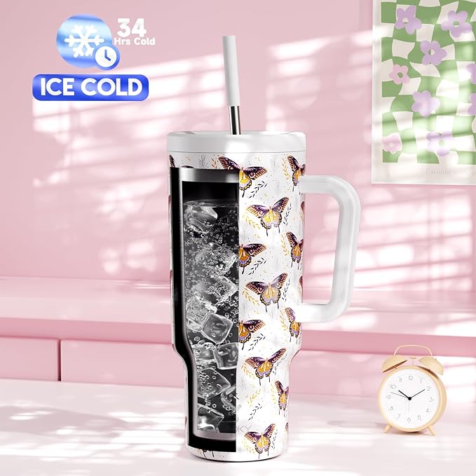 Meoky 40 oz Tumbler with Handle and Straw: Stainless Steel Insulated Tumbler - Image 2