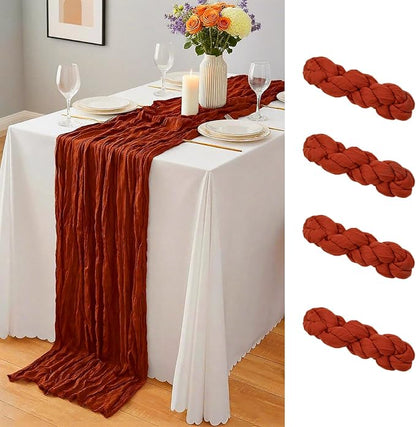 4 Pack Terracotta Cheesecloth Table Runner 10Ft, Fall Table Runner 21.5 x 120 by Yemosa