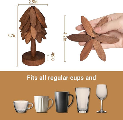 Yuoyar Coasters, Wooden Tree-Shaped Sapeli Wood Drink Coasters Set for Coffee Table, Kitchen Table Decor