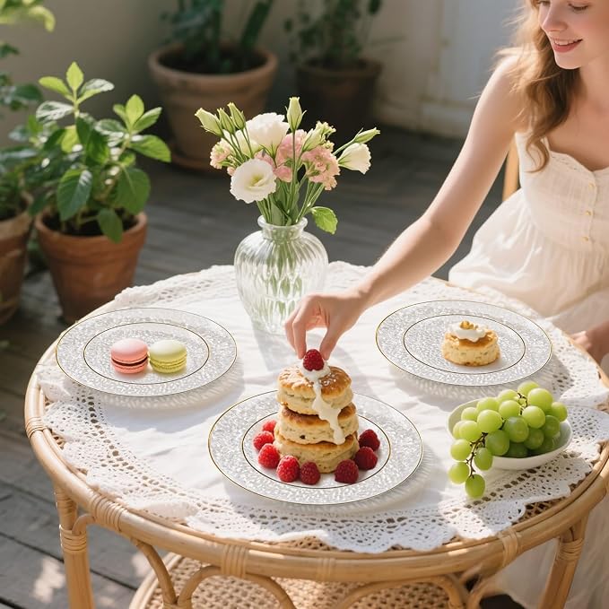 SUT 100Pcs Clear Plastic Plates, Hammered Plates Disposable Heavy Duty - Image 6