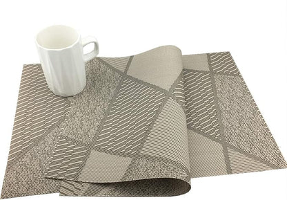 Gugrida Natural Placemats Woven Vinyl Non-Slip Insulation Heat Stain Resistant Washable Table Placemats Kitchen Dining Table Top Meal Mat Place Mats PVC Set of 6, Natural Wood Color