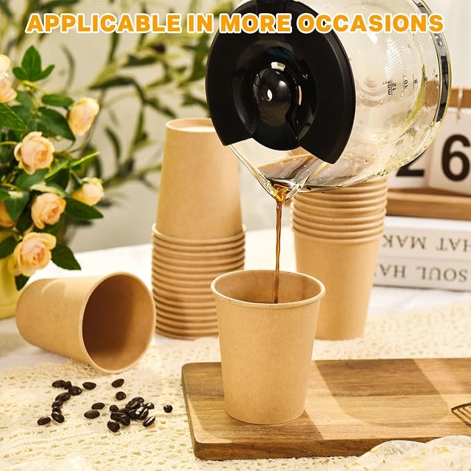 Vumdua 200 Pack 8 oz Kraft Paper Cups, Heavy-duty Disposable Coffee Cups - Image 6