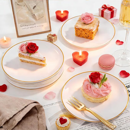Festiva 400Pcs Gold Dessert Plates 6.3" with Forks 5"- 200PCS Small Disposable Dessert/Cake/Appetizer Plates and 200PCS Forks - Serve 200 Guests for Birthday Party& Wedding &Valentine's Day