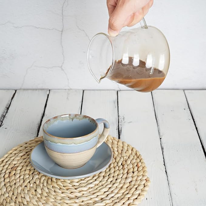 Bosmarlin Ceramic Cappuccino Cup and Saucer Set of 2, 10 Oz, Coffee Cups - Image 5