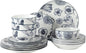 Gibson Home Westerly Court 16-Piece Dinnerware Set, Blue Floral Stoneware Plates & Bowls, Service for 4, Round Durable Everyday Dish Set