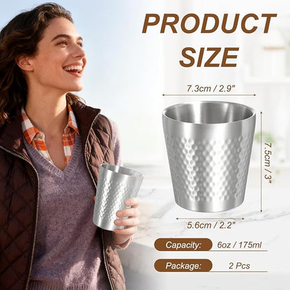 uxcell 2 Pcs Stainless Steel Cups, 6oz/175ml Metal Cups Diamond Textured - Image 2
