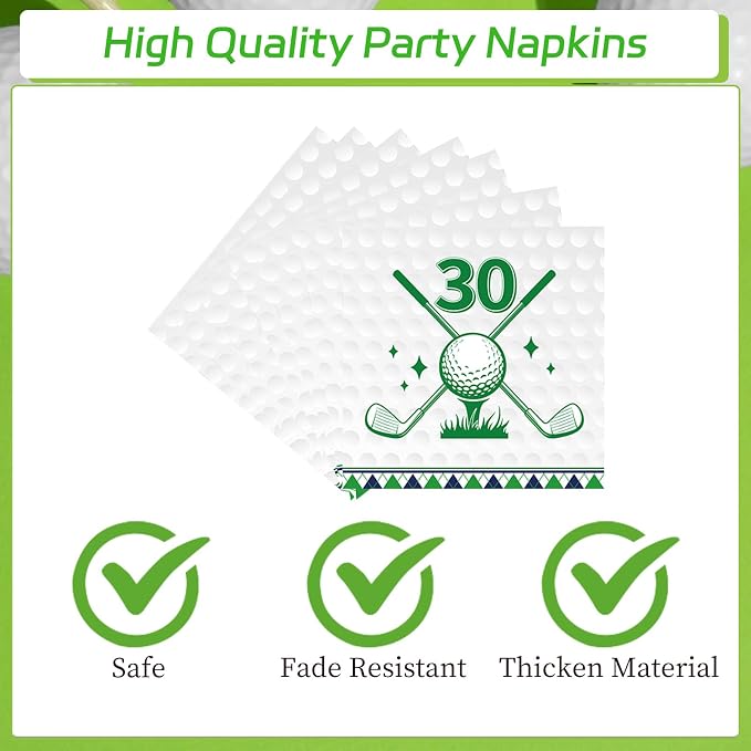 Rakuto Golf 30th Birthday Party Decorations 96PCS Plates Napkins Forks | Golf - Image 4