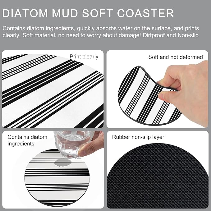 Retro Black Stripes Coasters Set of 4, Absorbent Coasters - Image 9