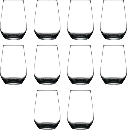 DISCOUNT PROMOS 10 Vaso Silicia Stemless Wine Glasses Set, 16 oz. - Clear, Orb-Like, Thick base - Black