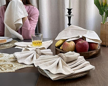 Bedding Craft Linen Flax Cotton Cloth Napkins 18x18 Set of 72 – Natural Hemstitched with Mitered Corners – Machine Washable Dinner Napkins for Weddings, Events, Parties & Cocktails (6 Dozen)
