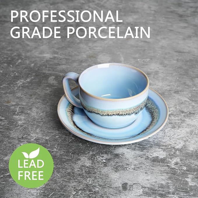Bosmarlin Ceramic Cappuccino Cup and Saucer Set of 2, 10 Oz, Dishwasher and - Image 3