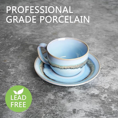 Bosmarlin Ceramic Cappuccino Cup and Saucer Set of 2, 10 Oz, Dishwasher and - Image 3