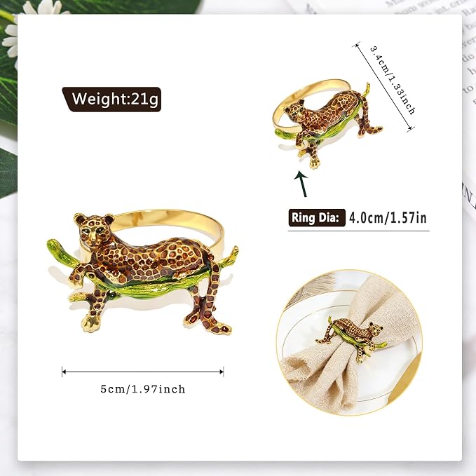 Gold Leopard Napkin Rings Set of 6 Safari Cheetah Napkin Ring - Image 4