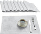 Cloth Place Mats Set of 8–Reusable Rectangular Waterproof Fabric Polyester Washable Wipeable Heat Resistant Jacquard Sparkling Metallic Snowflake for Kitchen Table(White Silver/13x19 Inch)