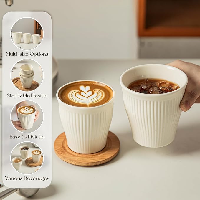 KEMORELA Espresso Cups Set of 3 – 5.5oz/7oz/10oz Ceramic Espresso Cups - Image 5