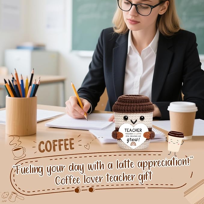 Teacher Gift for Women Men, Appreciation Gift Positive Crochet Coffee Cup | - Image 4