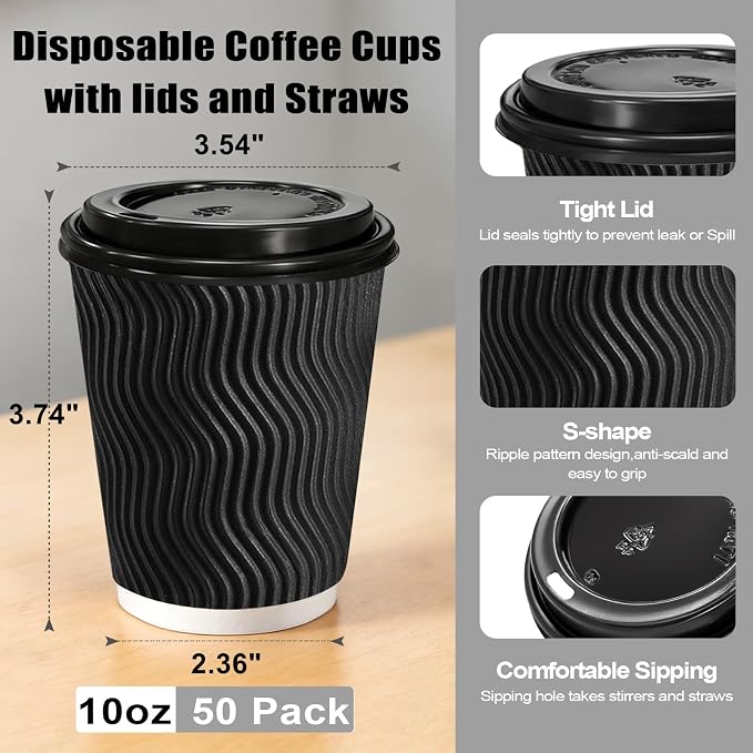 Lamosi 50 Pack 10 oz Disposable Coffee Cups - Image 2