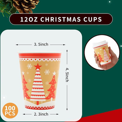 Tamone 100 PACK Christmas Cups 12OZ Disposable Coffee Cups - Image 2