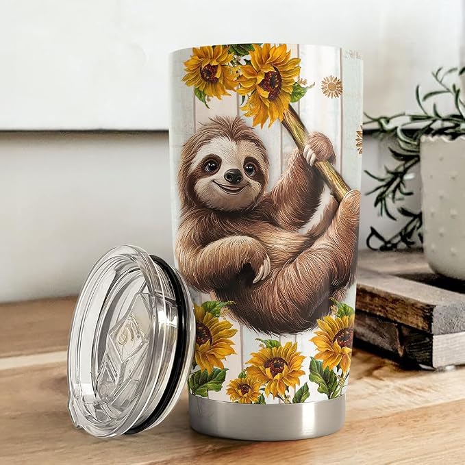 SANDJEST Sloth Tumbler 20oz Stainless Steel Insulated Coffee Travel Mug Cup - Image 3