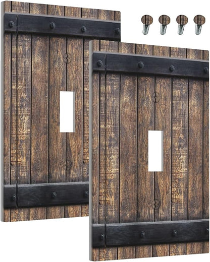 Decorative Light Switch Cover Rustic Barn Door Vintage Country Wood Board 1 Gang Wall Plate Cover Single Toggle Outlet Covers Switchplate Electrical Faceplate for Farmhouse Cabin Decor（2 Pack）
