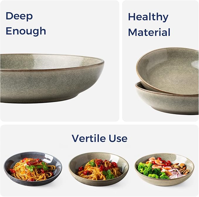 AmorArc 8.5'' Large Pasta Bowls, 36oz Stoneware Wide Serving Bowls Set of 4 - Image 6