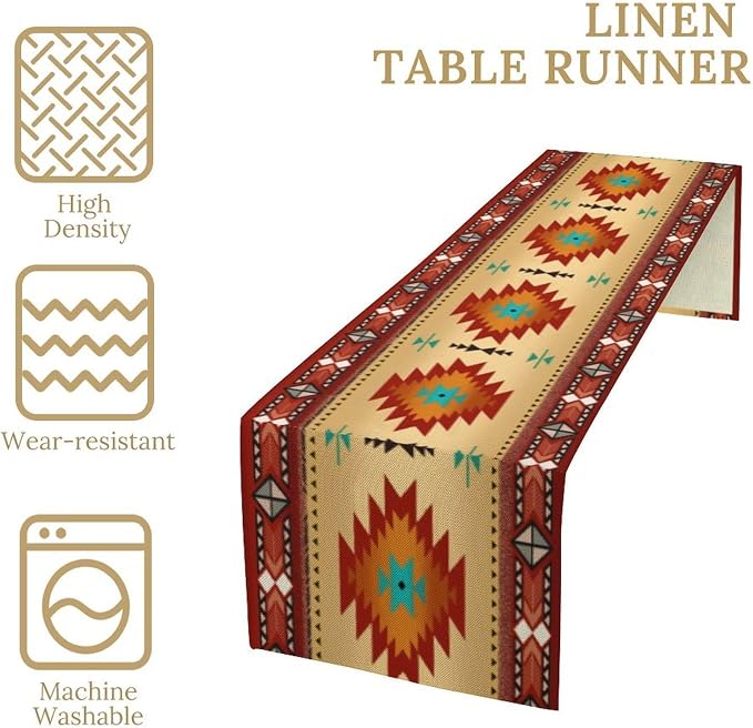 Aztec Southwest Table Runner, Ethnic Style Geometric Triditional Kitchen Table - Image 4