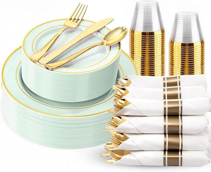 175PCS Sage Green Plastic Plates by WDF
