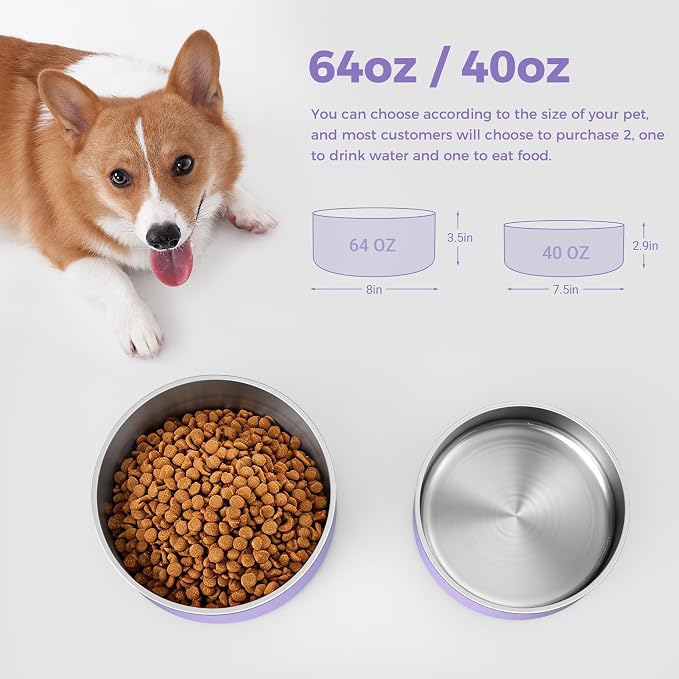 WENBOKMIN Dog Bowl, Stainless Steel Food and Water Bowl, Light Purple | Non - Image 2
