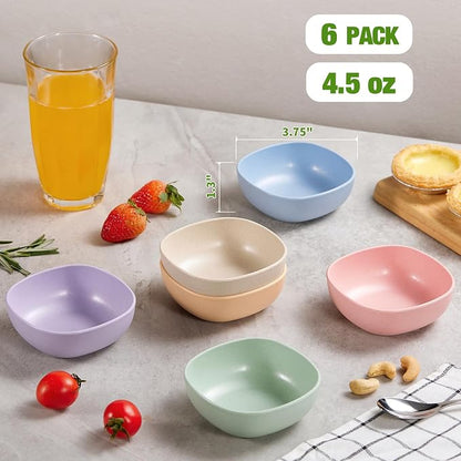 Hlukana 6 Pack Wheat Straw Soy Sauce Dishes, 4.5 OZ Small Dessert Bowls - Image 3
