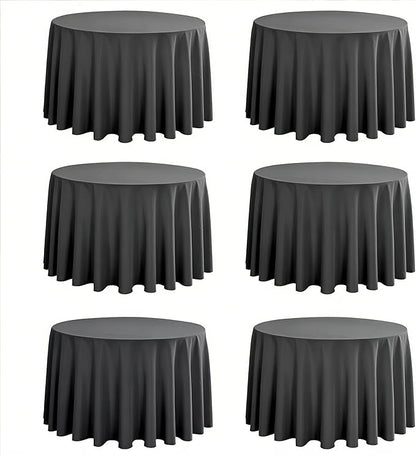 6-Pack Round 90-inch Grey Table Cloths, Solid Stain and Wrinkle Resistant Circular Tablecloth, Premium Plain Weave Polyester Fabric Table Linen Covers for Hotel, Banquet
