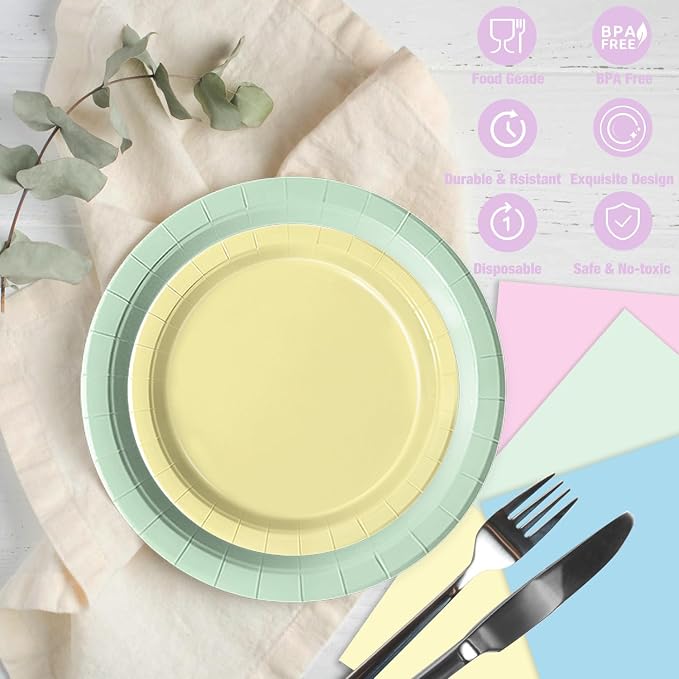 Oigco 60 PCS Pastel Paper Plates and Napkins, Pastel Party Decorations - Image 4