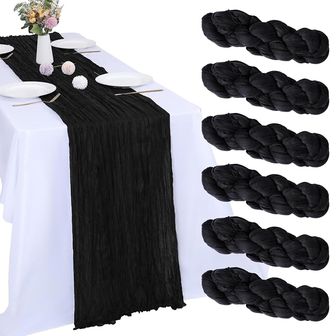 6 Pack Black Cheesecloth Table Runner 35 x 120 Inch | Boho Gauze Fabric by RestfulGlow