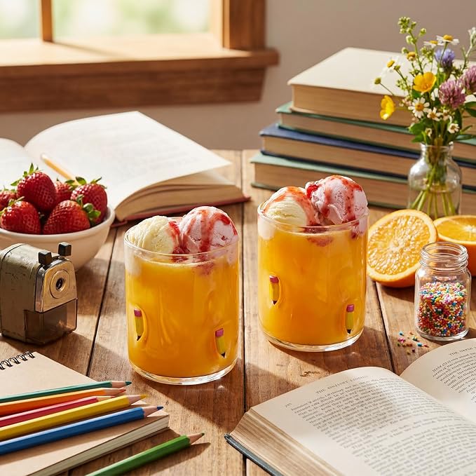 SiliFine 2 Pcs Pencil Icon Juice Glasses - 14oz Pencil Pattern Stemless Wine - Image 5