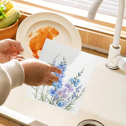 Spring Floral Swedish Dishcloths for Kitchen, Swedish Dish Cleaning Cloths for Lavender, Papaya Reusable Paper Towels, 4 Pack Dish Towels for Kitchen, Reusable Paper Dishcloths Washable
