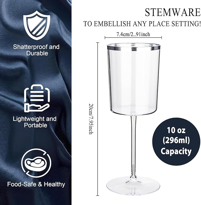 Ciaell 12 Pack Silver Plastic Wine Glasses - Image 4