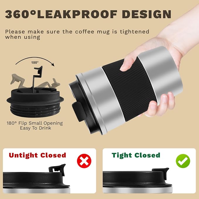 Vacuum Insulated Stainless Steel Travel Coffee Mug, Leak Proof Cup - Image 5