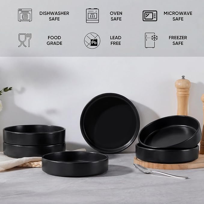 E-far Pasta Bowls Set of 6, 35 oz Large Stoneware Bowl Plates | Shallow & Wide - Image 7