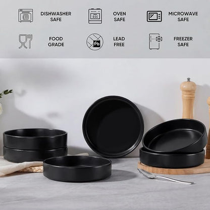 E-far Pasta Bowls Set of 6, 35 oz Large Stoneware Bowl Plates | Shallow & Wide - Image 7