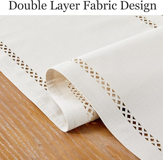 Rustic Burlap Table Runner, Off White Table Runners 60 inches Long | Double - Image 2