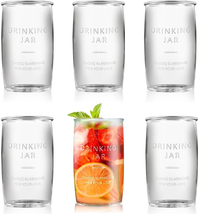 Dingerjar 20 OZ Glass Cup Set of 6, Elegance Modern Simplicity Drinking Glasses by Dingerjar