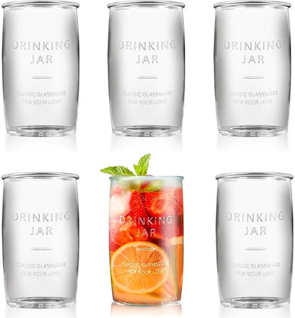 Dingerjar 20 OZ Glass Cup Set of 6, Elegance Modern Simplicity Drinking Glasses by Dingerjar