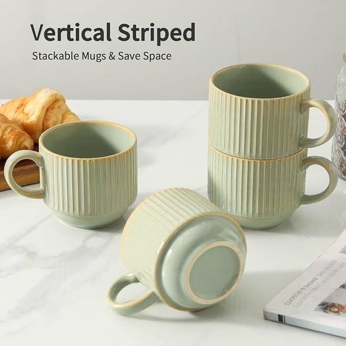 HASENSE Coffee Mugs with Metal Stand, Ceramic 15 Oz Stackable Coffee Cups Set - Image 3