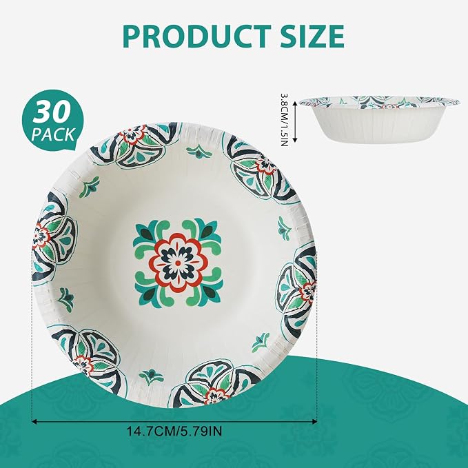 Paper Bowls Disposable Soup Bowl, Heavy Duty Printed Disposable Bowls Bulk - Image 2