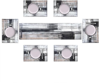 Black and Grey Modern Table Runner and Place Mats Set of 6 Abstract Black and - Image 2