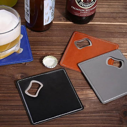 PU Leather Drink Coaster with Bottle Opener Stainless Steel Bartender Beer - Image 3
