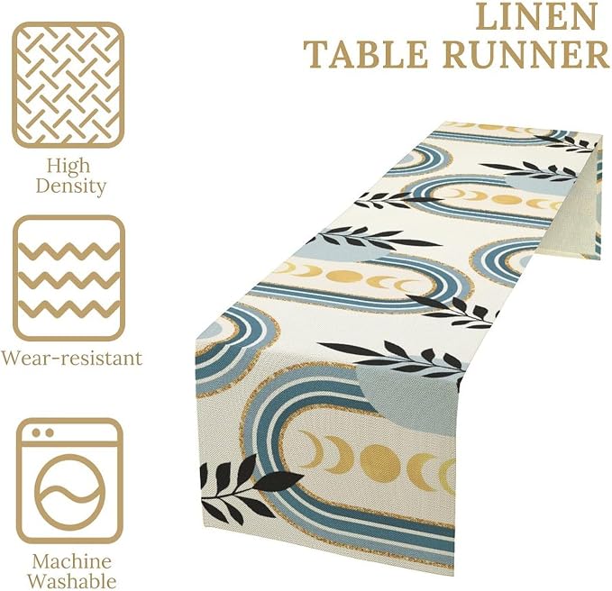 YCness Boho Mid Century Abstract Table Runner Modern Sun Moon Phase Minimalist - Image 5