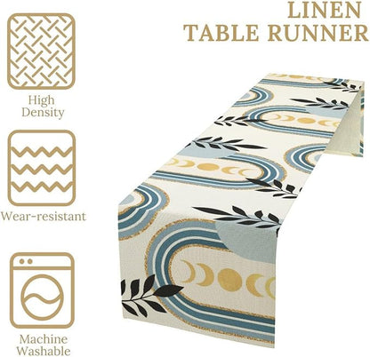 YCness Boho Mid Century Abstract Table Runner Modern Sun Moon Phase Minimalist - Image 5